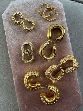 Set of 6: Gold Plated Chunky/Statement Hoop Earrings